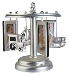 Generic Wind Up Carousel Frame rotates on a silver base showcasing the rotating photo display
