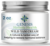 Genesis Wild Yam Root Cream tube close-up, highlighting premium natural texture and organic ingredients.