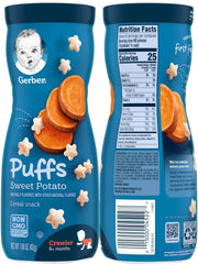 Gerber Graduates Banana puffs in a jar, simple self-feeding practice for toddlers.