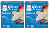 Gerber mango raspberry teething wafer close-up, easy dissolve for tiny hands.
