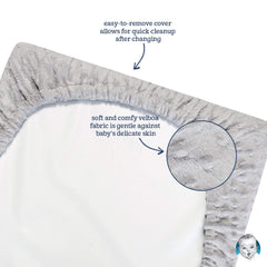 Gerber coordinating nursery sheets and blankets pair with the dotted blue cover for a cohesive look.
