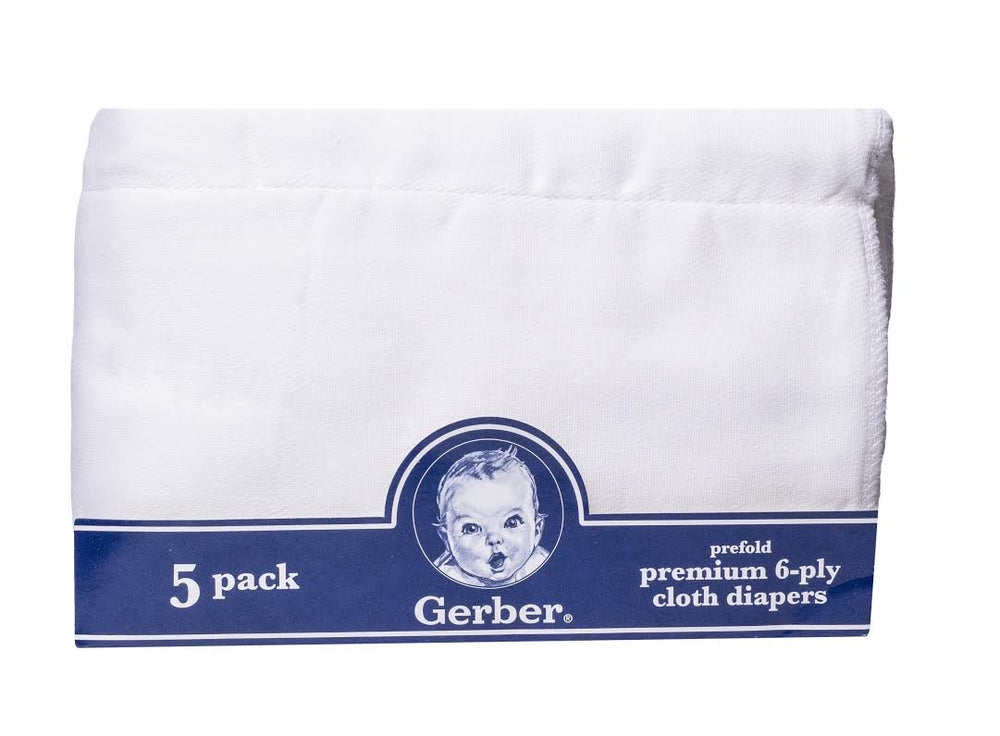 Gerber Prefold Premium 6-Ply Diapers pack displays soft cotton layers for easy changes.
