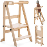 Gewitt foldable toddler tower folded for compact storage in small kitchens.