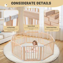 Gewitt 8-panel playpen with a locking gate shown in a cozy living room.