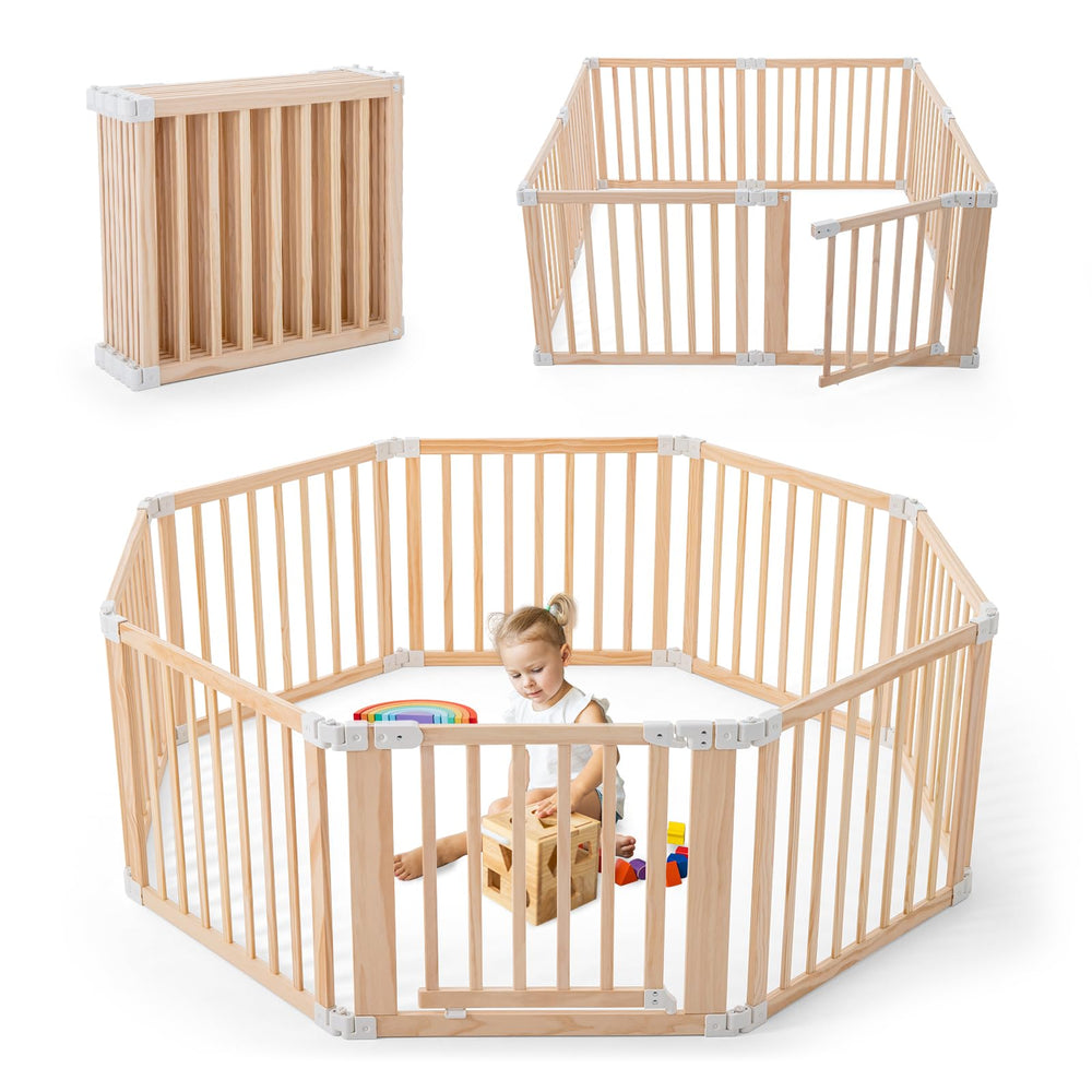 Gewitt foldable wooden playpen assembled for a spacious, safe play area.