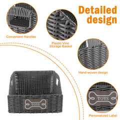 Geyecete wicker bin with handles makes carrying heavy toy collections easy.