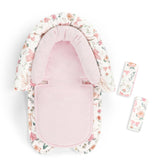 GFU baby head support in pink floral design provides gentle cradle for newborns.