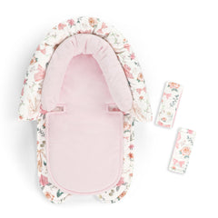 GFU baby head support in pink floral design provides gentle cradle for newborns.