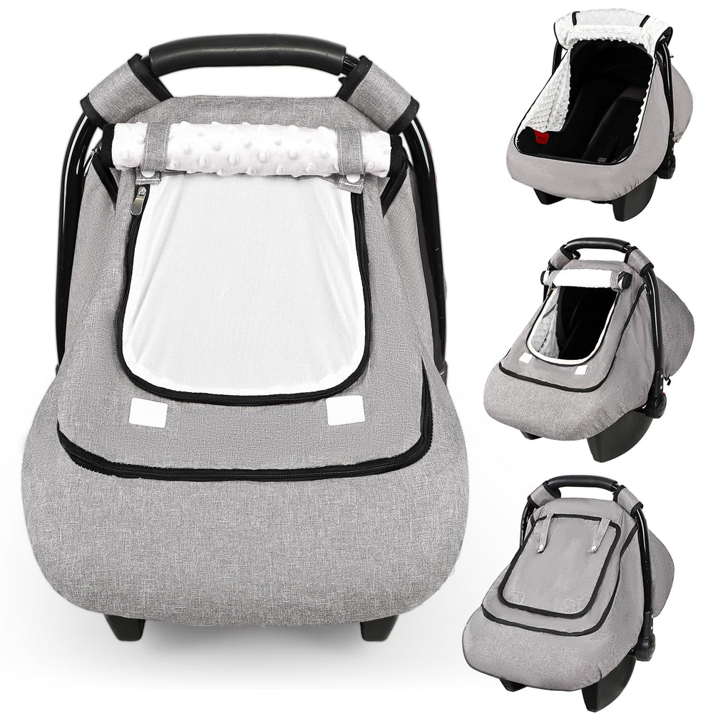 GFU Winter Baby Car Seat Cover with waterproof exterior protects against rain during stroller trips.