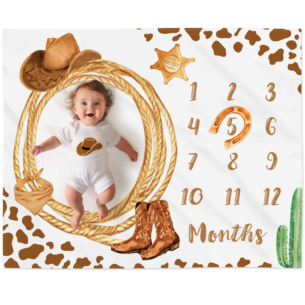 Gicoherero Cowboy Milestone Blanket month-1 scene showing soft texture for first-month photos