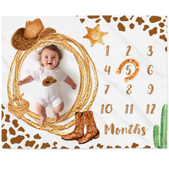 Gicoherero Cowboy Milestone Blanket month-1 scene showing soft texture for first-month photos