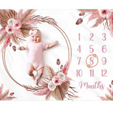 Gicoherero floral boho monthly blanket with wreath frame for baby milestone photos.