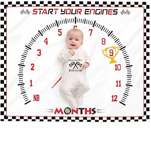 Gicoherero racing car milestone blanket for baby photos and growth tracking.