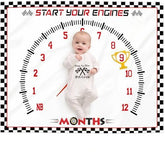 Gicoherero racing car milestone blanket for baby photos and growth tracking.
