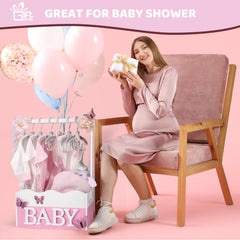 GiftAmaz pink and white gift basket with handle for easy baby shower gifting