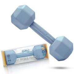 Giftty baby dumbbell teether in blue offers safe silicone chewing for soothing gums.