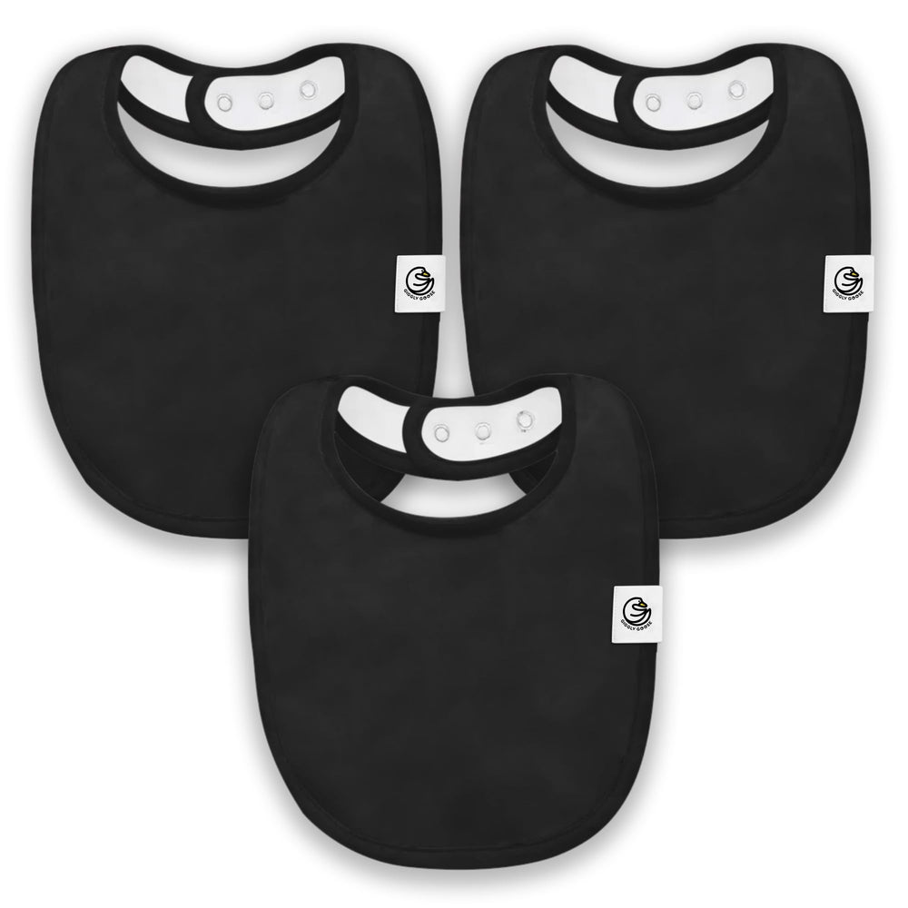 Giggly Goose 3-pack bibs on package showing convenient mealtime solution.
