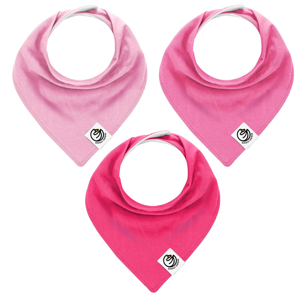 Giggly Goose bandana bib front view with ultra-soft cotton for gentle skin contact.