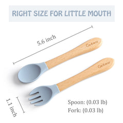 Ginbear wood handle grip provides comfortable control for parents during feeding.