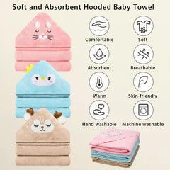 GINUMWA blue penguin hooded towel keeps baby dry and cozy