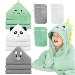 GINUMWA hooded baby towel green dinosaur pattern, soft and absorbent for bath time