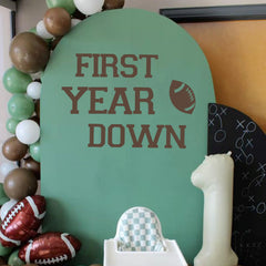 GIOGUK First Year Down decal close-up showcasing football graphics for milestone photos.