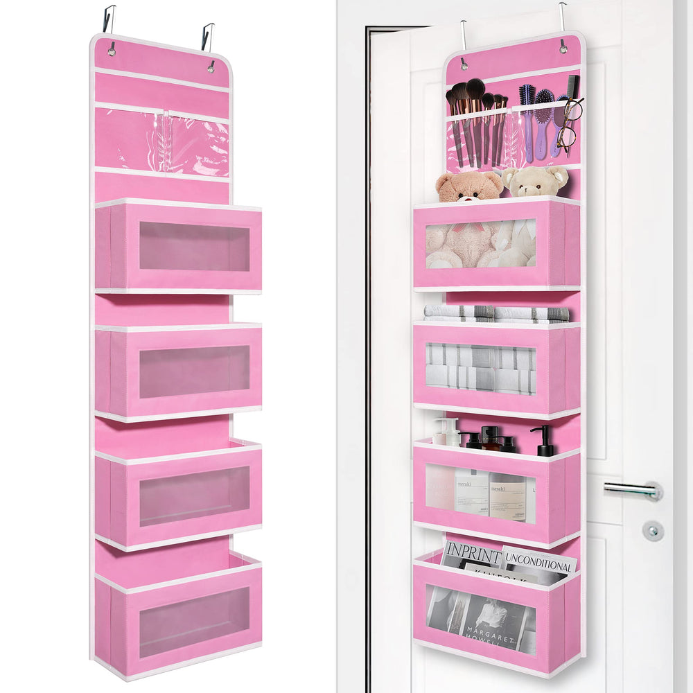 Giraffe Creation over door organizer with four pockets provides quick content visibility.