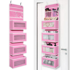 Giraffe Creation over door organizer with four pockets provides quick content visibility.