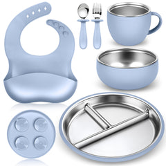 Gksuu stainless steel toddler plates and bowls with suction base for mess-free meals
