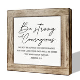 Gkwa Joshua 1:9 pine wood sign in rustic living room decor
