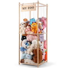 GLDZI stuffed animal storage zoo vertical wooden frame for space-saving toy organization.