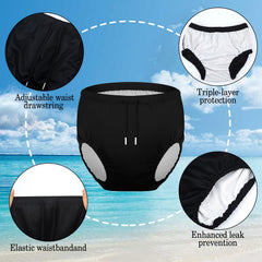 Glitopper adult swim diapers under swimwear shows discreet protection in water activities.