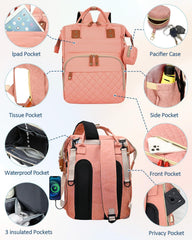 GLIXAVIA pink diaper bag wide main compartment for organized baby gear.