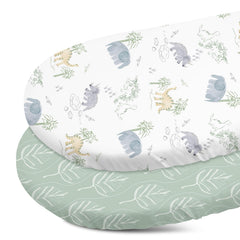 GLLQUEN BABY elephant-pattern bassinet sheet close-up, breathable fabric for comfortable sleep