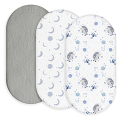 Gllquen Baby 3-pack muslin bassinet sheets, pack shot highlighting breathable fabric