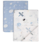 GLLQUEN BABY astronaut design muslin swaddle blanket for cozy newborn comfort.