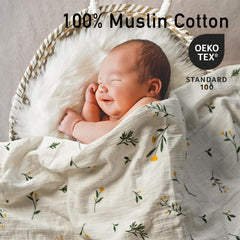 GLLQUEN BABY muslin swaddle blanket texture close-up showing breathable cotton