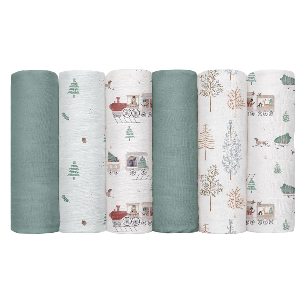 GLLQUEN BABY pine tree pattern receiving blanket, breathable and gentle for sensitive skin