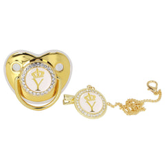 GLOGLOW Golden Letter Pacifier with crown rhinestones for stylish newborn comfort and photo moments