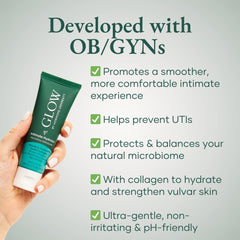 Glow Botanica gel being applied around the vulva for comfort during intimacy.