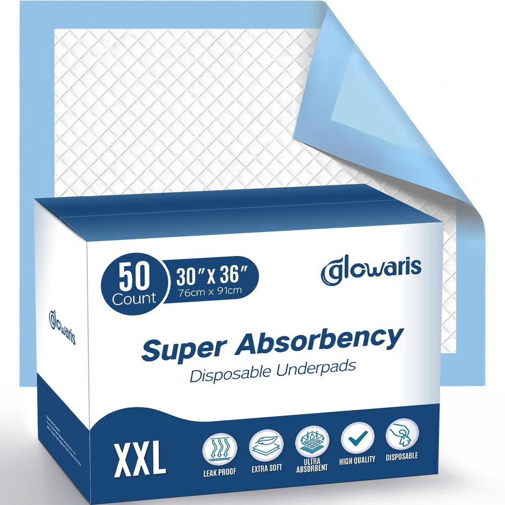 Glowaris XXL underpad with waterproof backing protects surfaces during use.