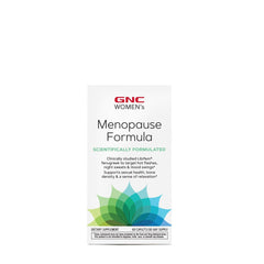 GNC Women's Menopause Formula label detail showing gluten-free formulation and ingredients.