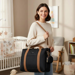 GOBABYMART tote front pocket offers quick access to phone and keys during errands.