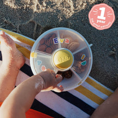 GoBe Kids snack spinner lid, leak-proof design for mess-free transport.