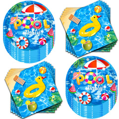 GOGUOGOFA 7-inch pool plates in blue for outdoor pool party dining
