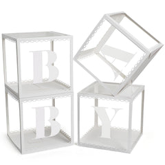 Golray scalloped baby boxes with letters set for elegant baby shower decor.