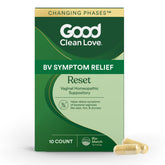 Good Clean Love Reset suppository packaging for discreet at-home use.