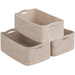 Goodpick Baskets 3-pack in white and brown for organized shelf storage.