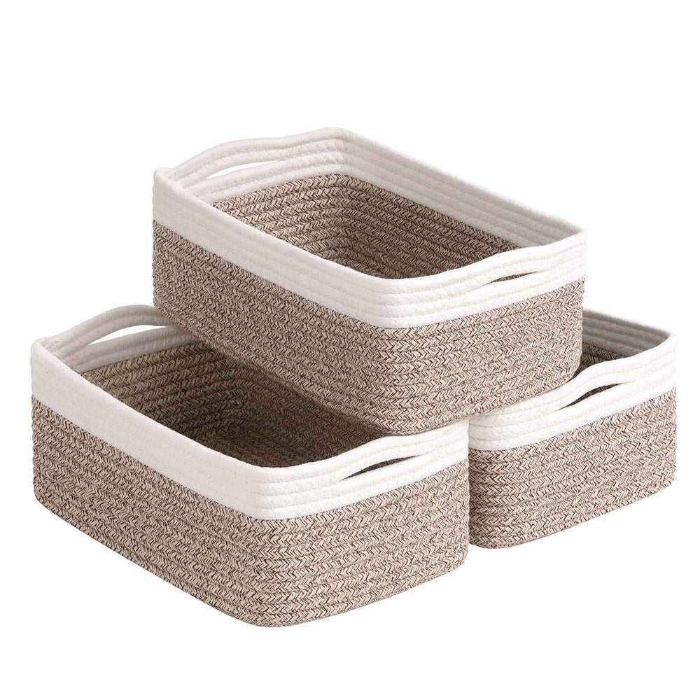 Goodpick baskets organize shelves with a stylish 3-pack storage solution for toys, towels, or cosmetics.