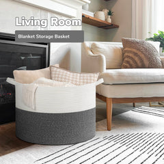 Goodpick large grey rope basket for tidy living room organization.